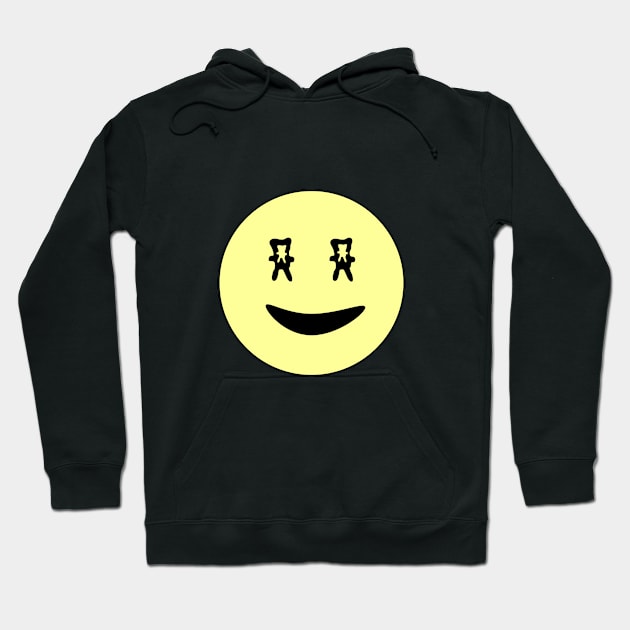 Classic retro Smiley Face Emoji with Upside-down Bunny Eyes Hoodie by jumitu404